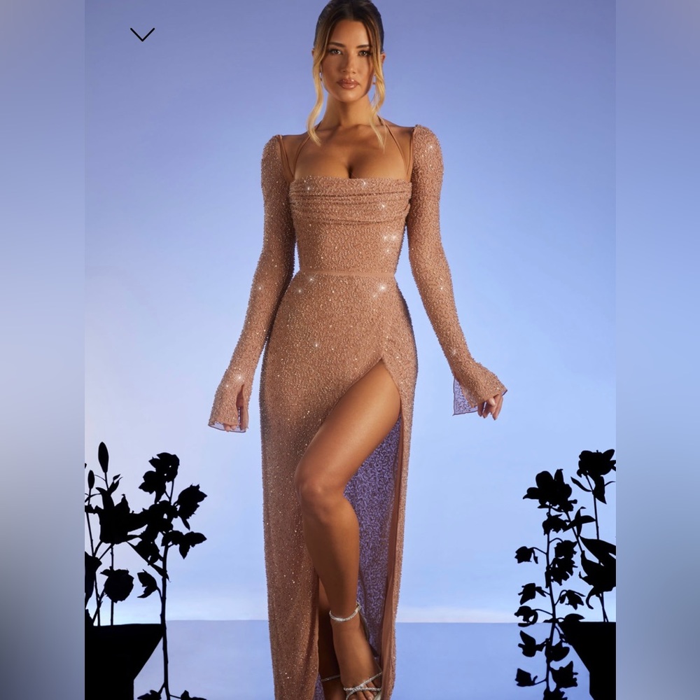 Cowl Neck Embellished Maxi Dress